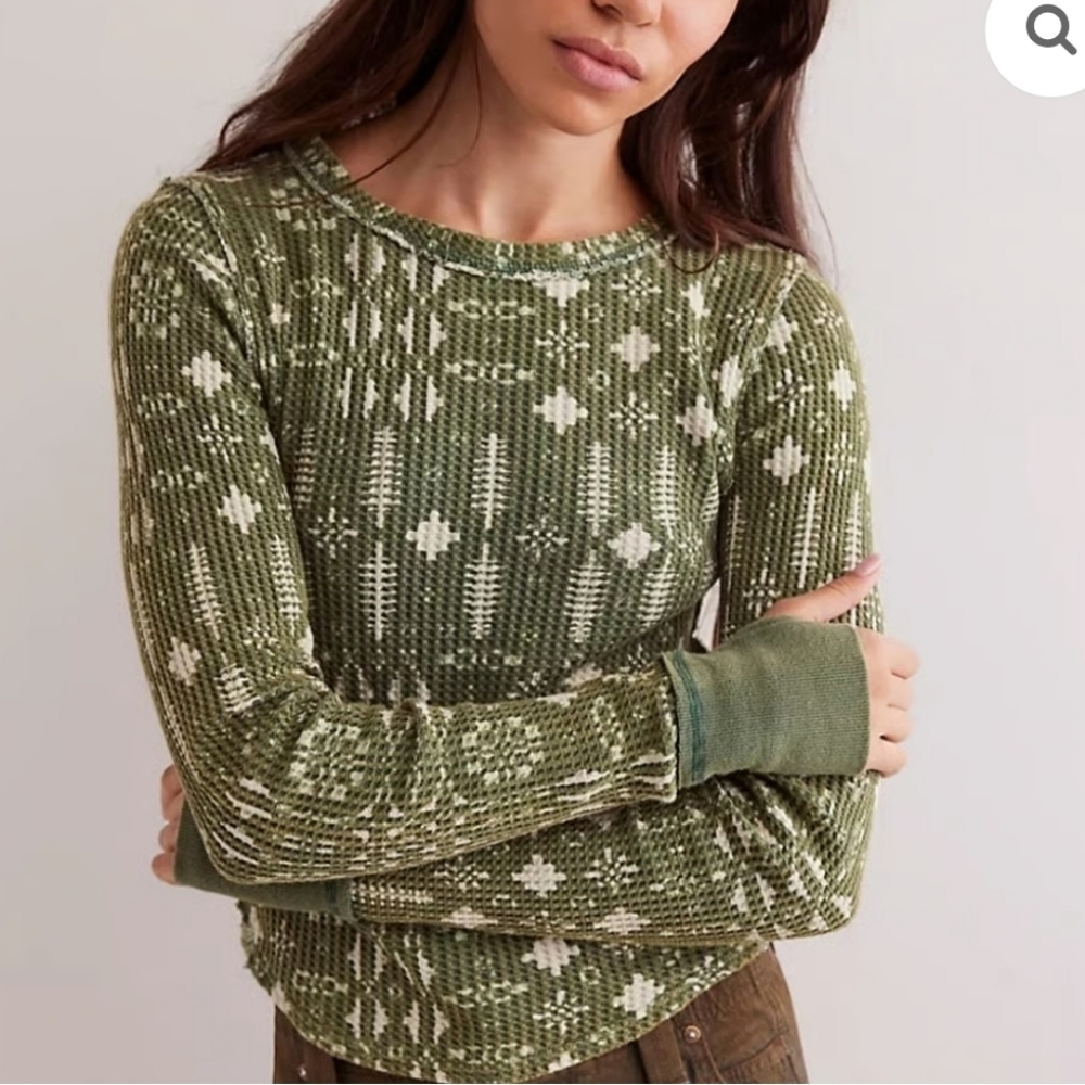 We The Free Pretty Little Thermal Waffle Top Pine combo green Size XS